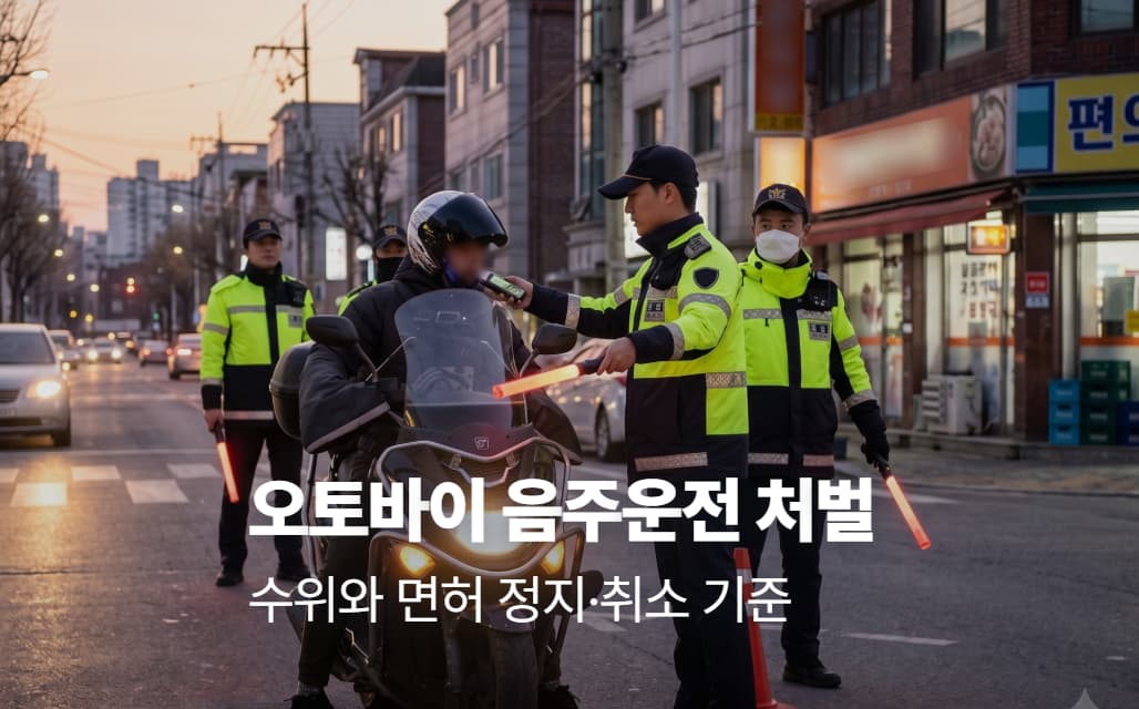 오토바이 음주운전 처벌 수위와 면허 정지·취소 기준